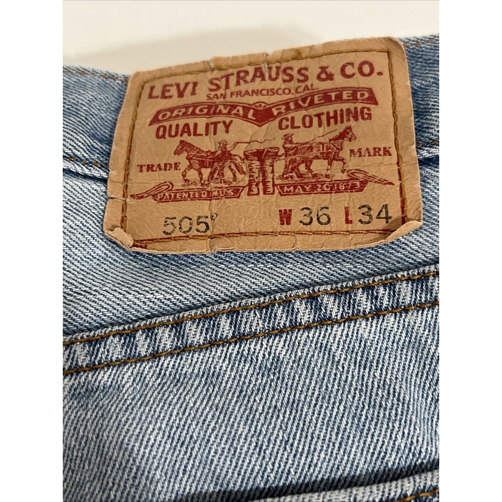 Levi's 505 Jeans Mens 36x34 Regular Fit‎ Straight Leg Light Blue 100% Cotton
